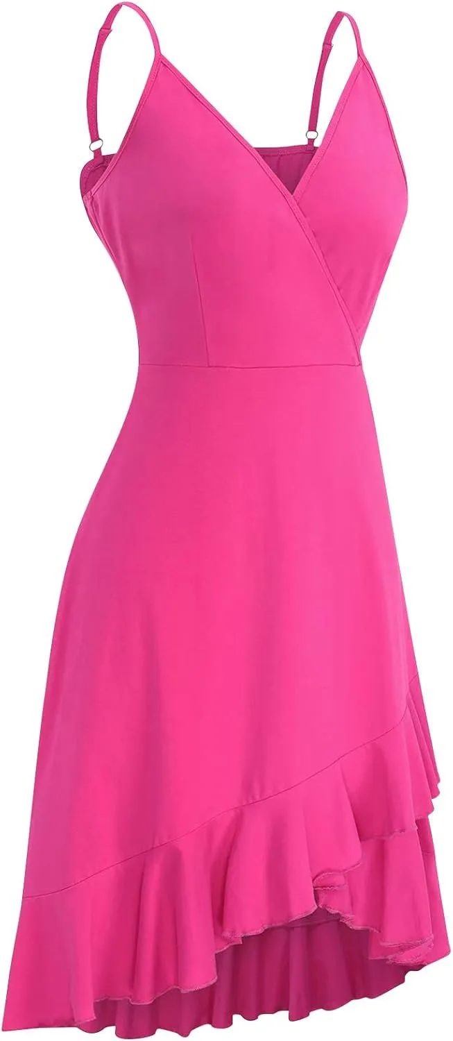 BAXLIMEK Party Dresses for Women,2025 Spring Summer Elegant V Neck Spaghetti Strap Sundress Flowy Ruched Ruffle Mini Dress