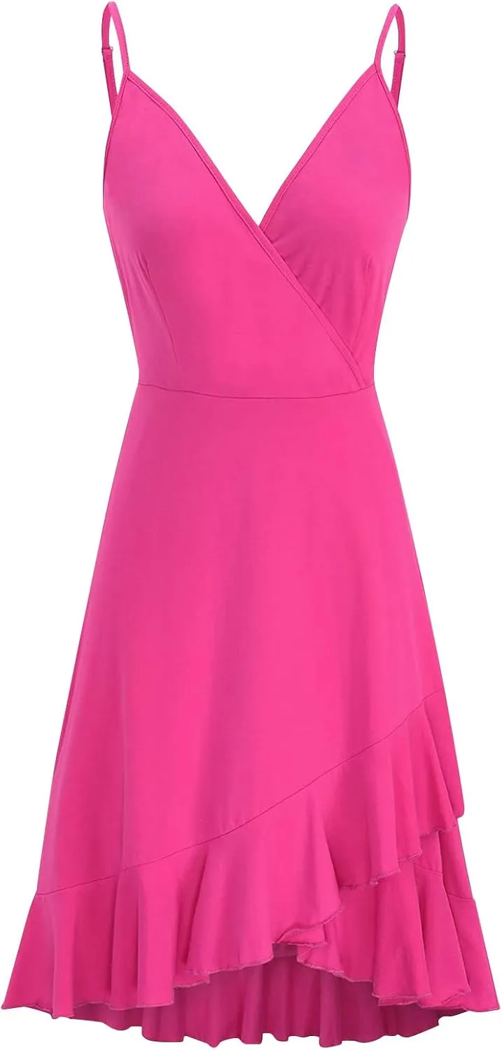 BAXLIMEK Party Dresses for Women,2025 Spring Summer Elegant V Neck Spaghetti Strap Sundress Flowy Ruched Ruffle Mini Dress