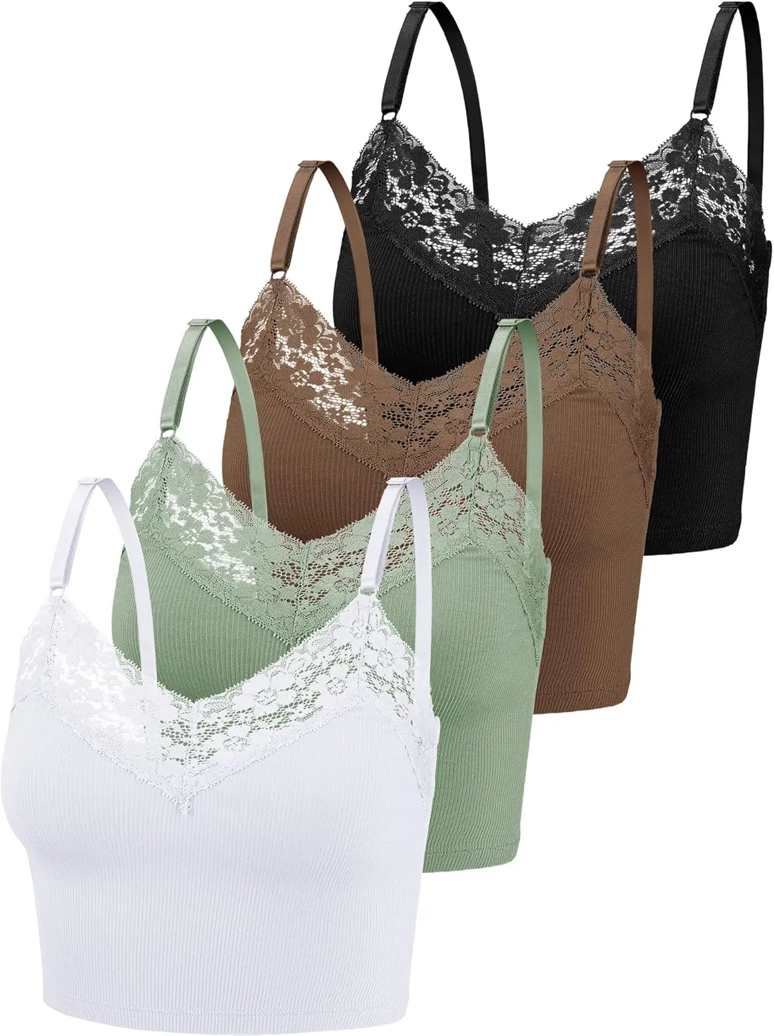 Bencailor 4 Pcs Women Lace Bralette Cami Crop Tops Tank Half Camisole Bra Adjustable Spaghetti Strap