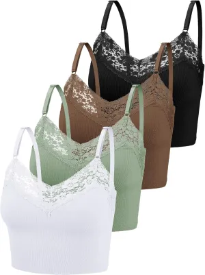Bencailor 4 Pcs Women Lace Bralette Cami Crop Tops Tank Half Camisole Bra Adjustable Spaghetti Strap
