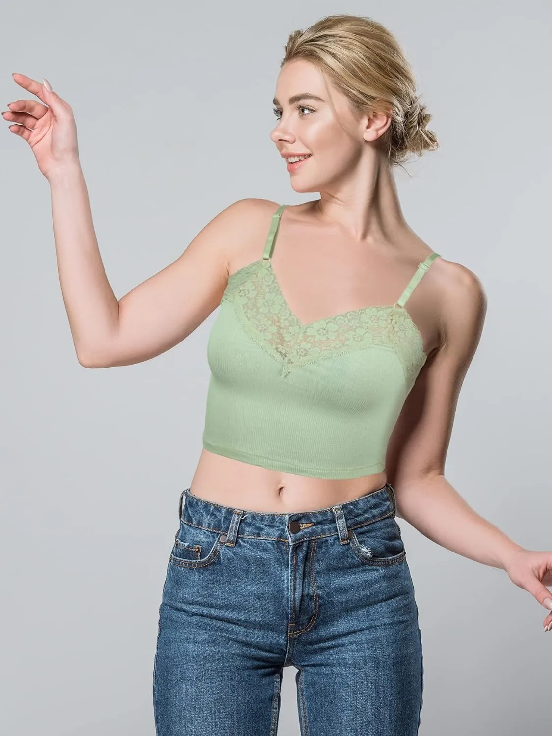 Bencailor 4 Pcs Women Lace Bralette Cami Crop Tops Tank Half Camisole Bra Adjustable Spaghetti Strap
