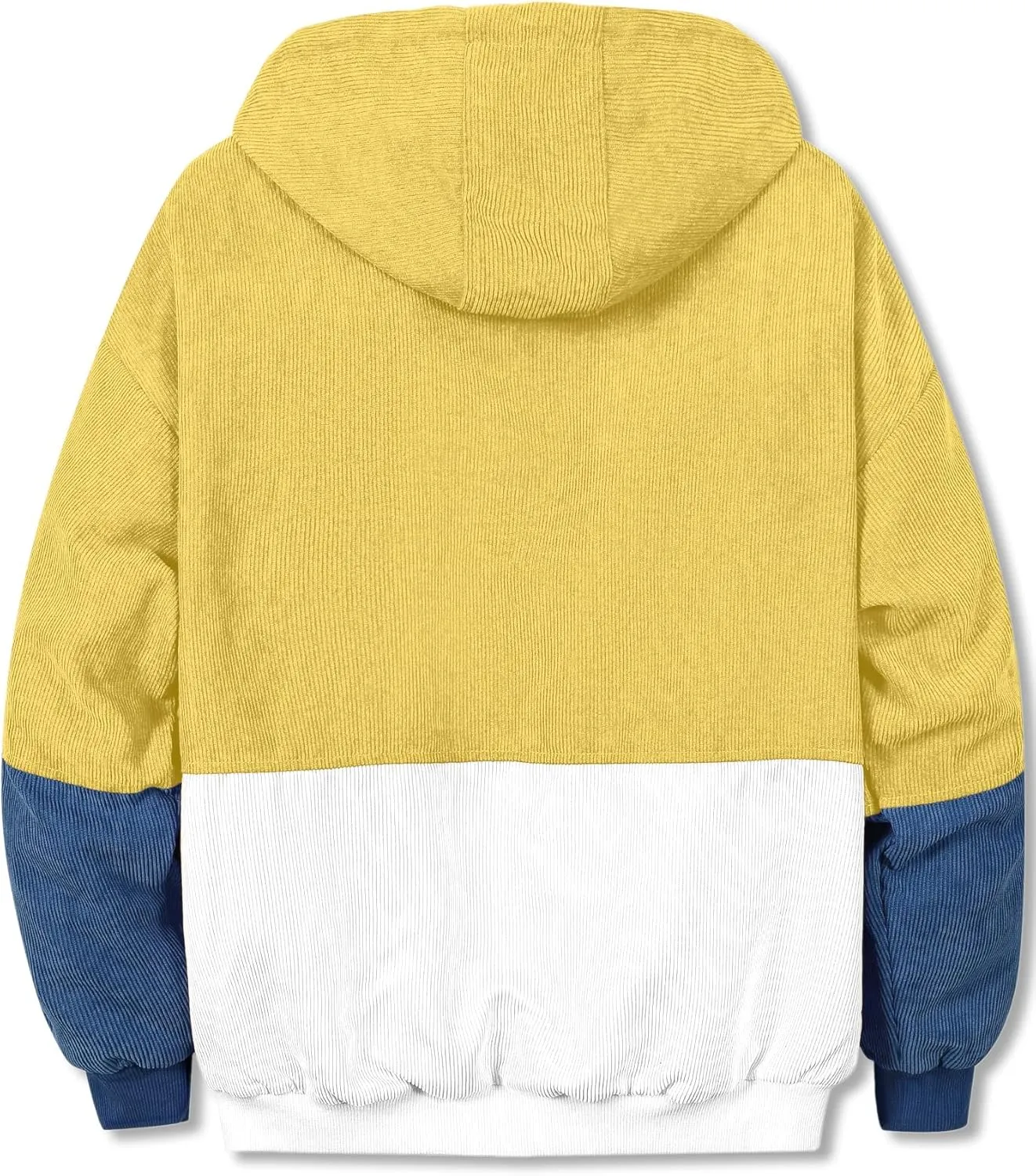 Betusline Men's Retro Long Sleeve Color Block Corduroy Jacket with Hood, XS-3XL
