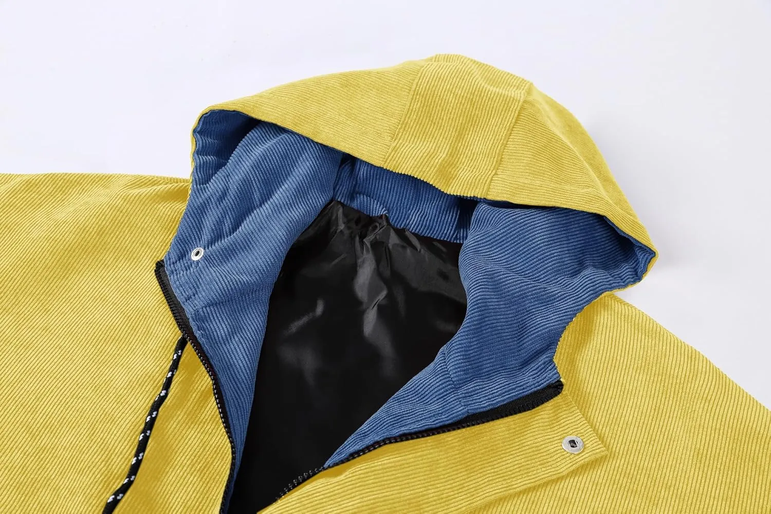 Betusline Men's Retro Long Sleeve Color Block Corduroy Jacket with Hood, XS-3XL