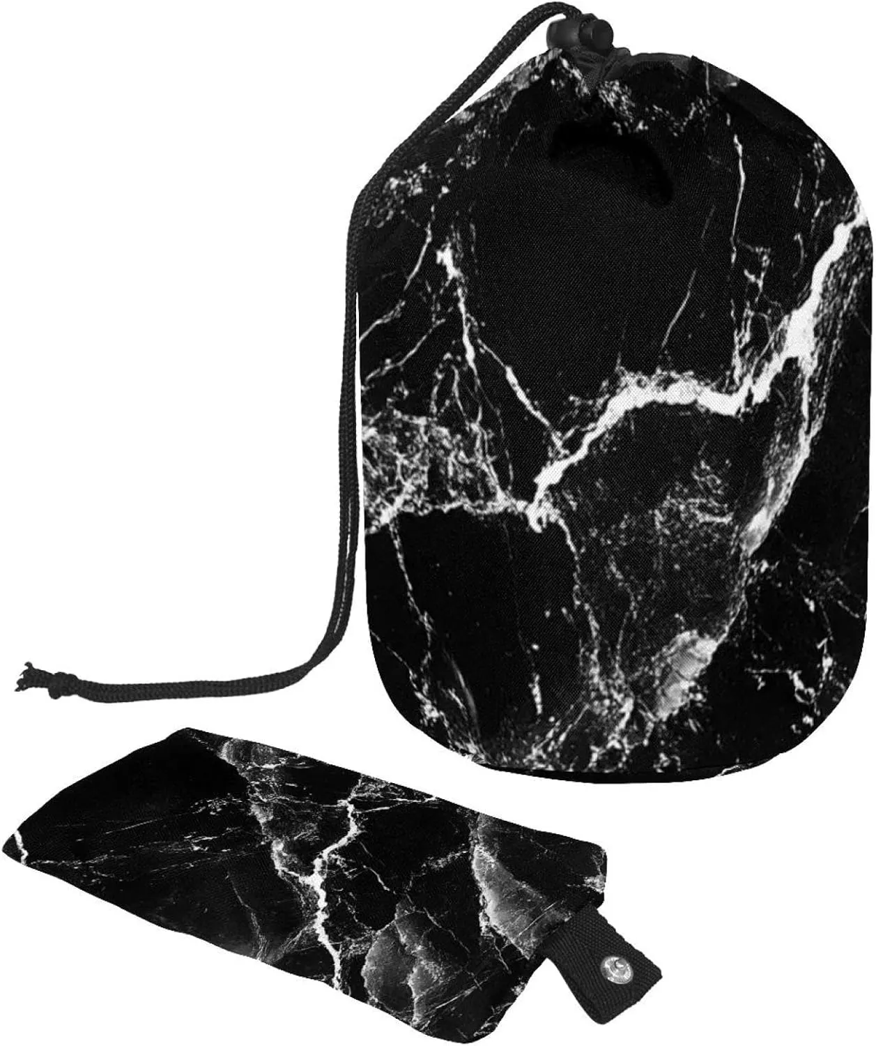 Black Swirl Marble Texture 21 Travel Cosmetic Bags Makeup Bag for Women, Foldable Drawstring Travel Cosmetic Bags, Portable Toiletry Bucket Bag