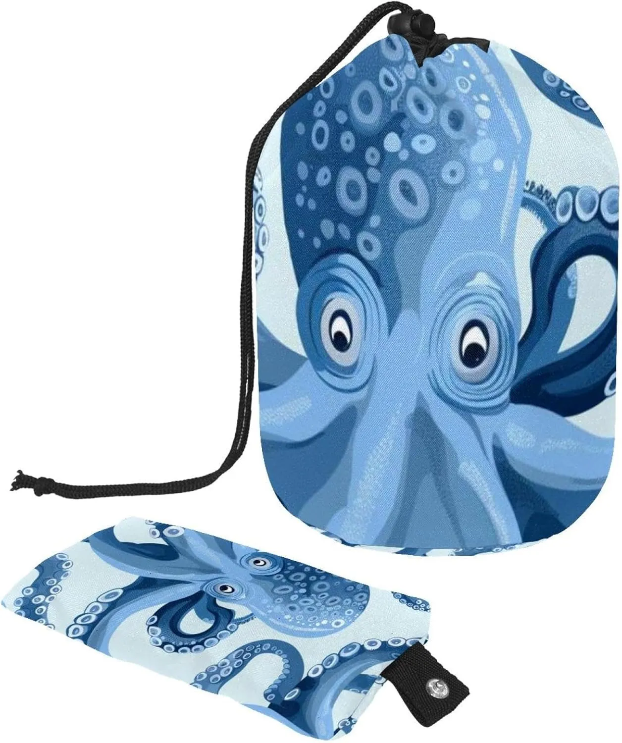 Blue Octopus Monster Travel Cosmetic Bags Makeup Bag for Women, Foldable Drawstring Travel Cosmetic Bags, Portable Toiletry Bucket Bag