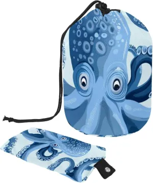 Blue Octopus Monster Travel Cosmetic Bags Makeup Bag for Women, Foldable Drawstring Travel Cosmetic Bags, Portable Toiletry Bucket Bag