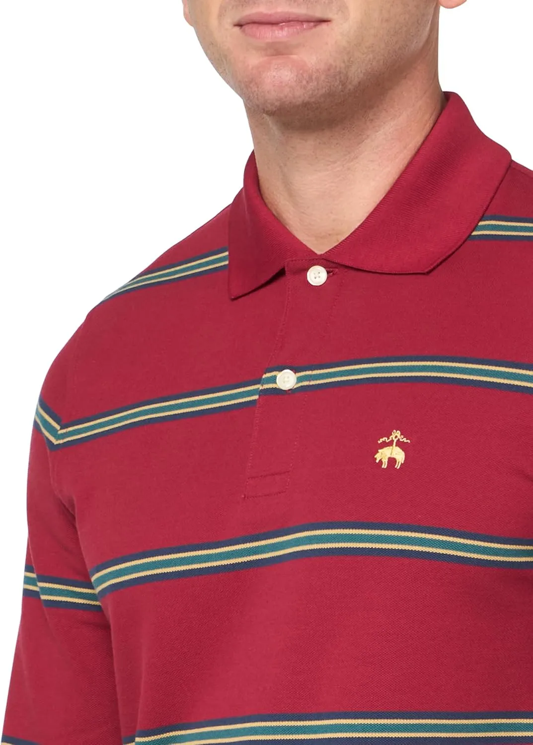 Brooks Brothers Men's Long Sleeve Cotton Pique Stretch Logo Striped Polo Shirt