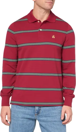 Brooks Brothers Men's Long Sleeve Cotton Pique Stretch Logo Striped Polo Shirt