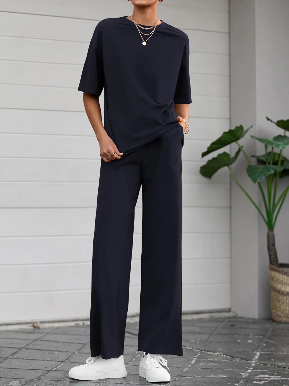 BTFBM 2 Piece Sets For Women Summer Short Sleeve Top Wide Leg Pants Casual Airport Travel Outfits Lounge Sets Tracksuits