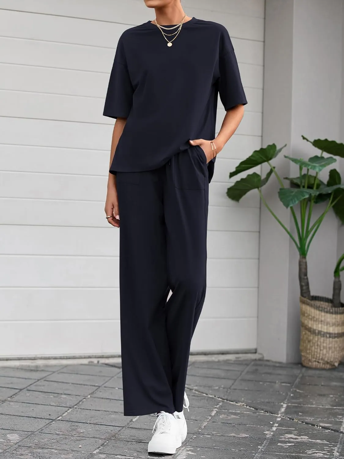 BTFBM 2 Piece Sets For Women Summer Short Sleeve Top Wide Leg Pants Casual Airport Travel Outfits Lounge Sets Tracksuits