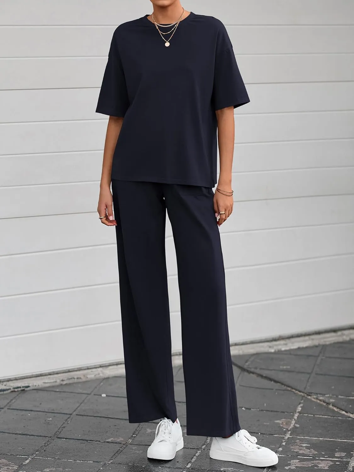 BTFBM 2 Piece Sets For Women Summer Short Sleeve Top Wide Leg Pants Casual Airport Travel Outfits Lounge Sets Tracksuits