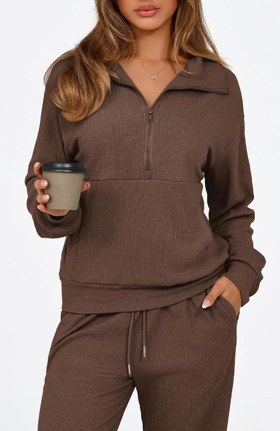 BTFBM Womens 2 Piece Sweatsuits Set Long Sleeve Half Zip Pullover Sweatshirt Wide Leg Sweatpants Fall Outfits Tracksuit