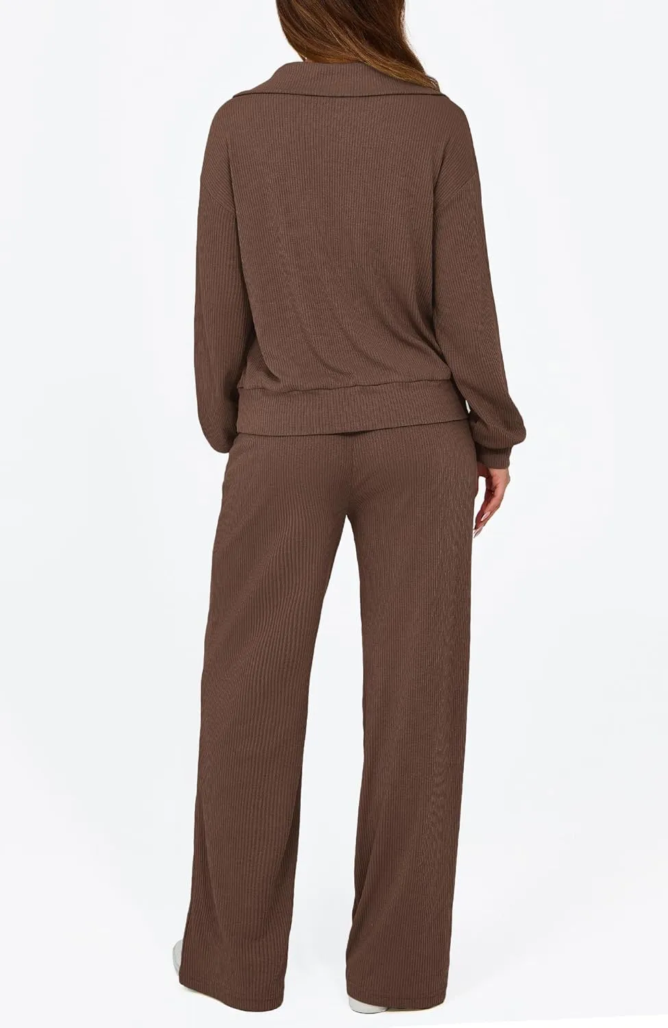 BTFBM Womens 2 Piece Sweatsuits Set Long Sleeve Half Zip Pullover Sweatshirt Wide Leg Sweatpants Fall Outfits Tracksuit