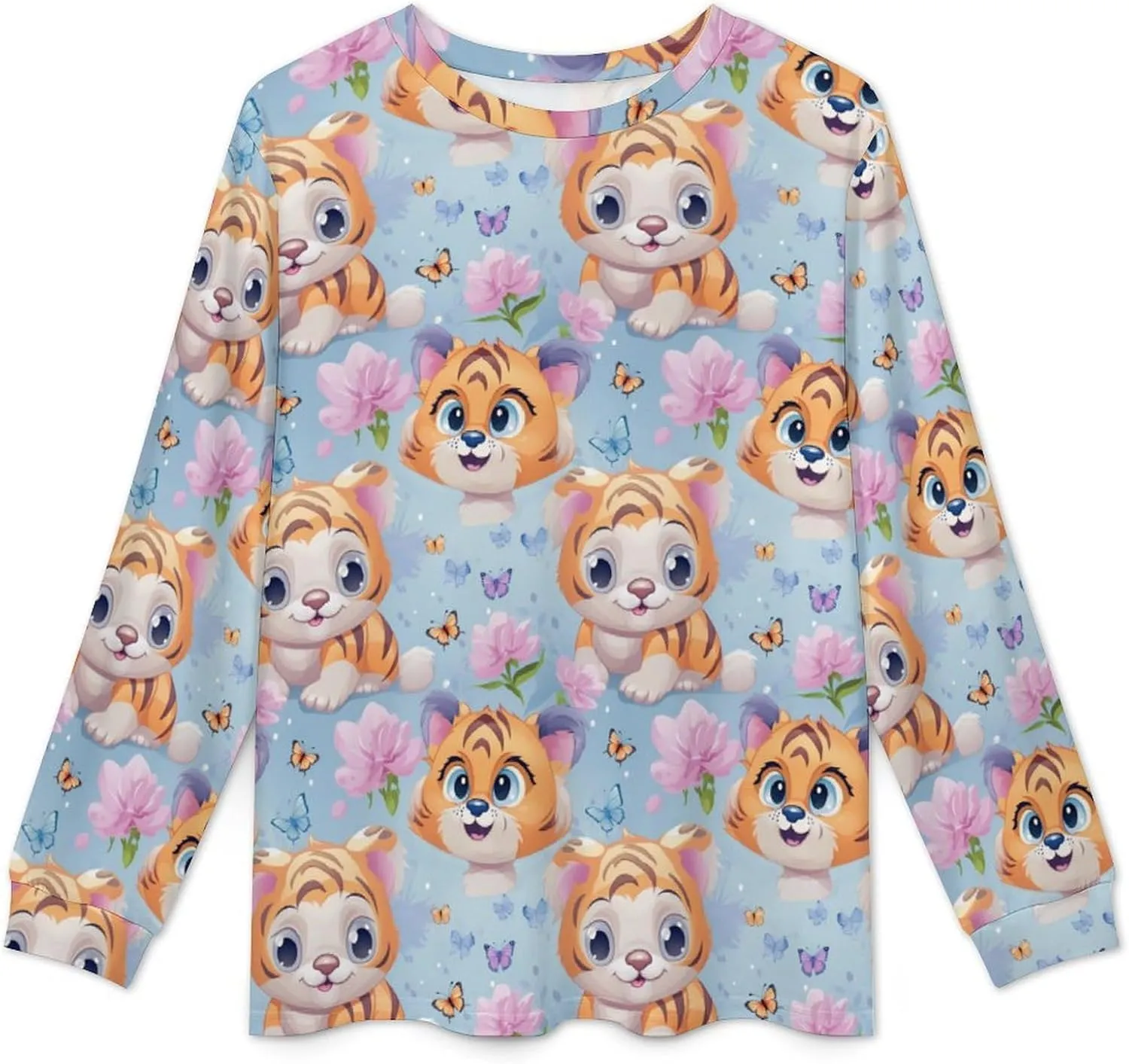 Butterfly & Tiger (1) Mens Pajamas Set Long Sleeve Sleepwear Set Soft Underwear Set Loungewear