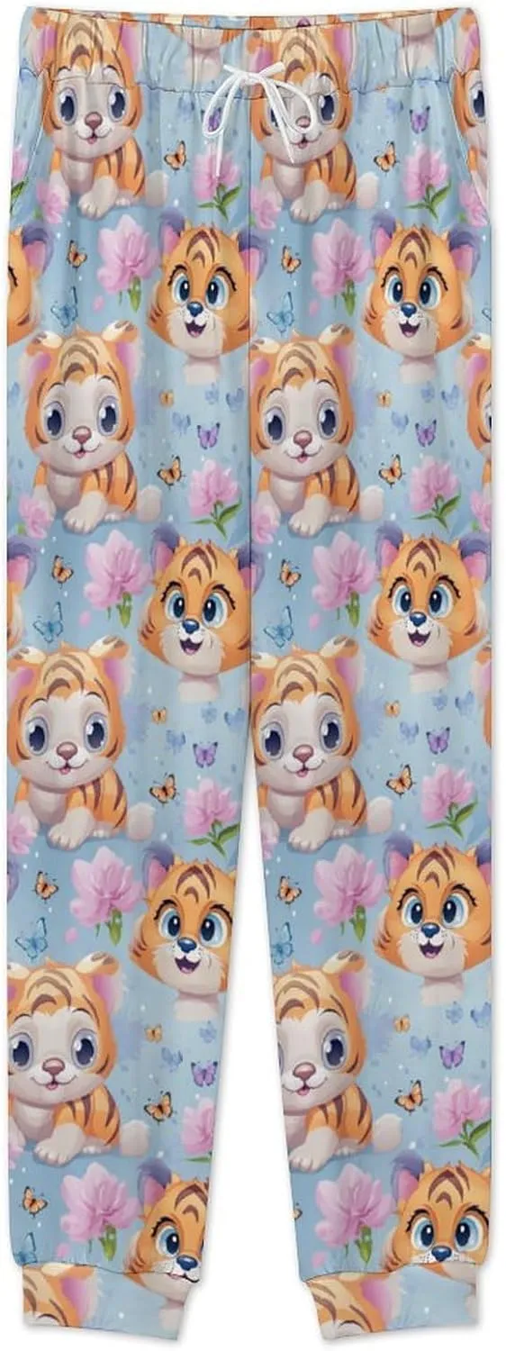 Butterfly & Tiger (1) Mens Pajamas Set Long Sleeve Sleepwear Set Soft Underwear Set Loungewear