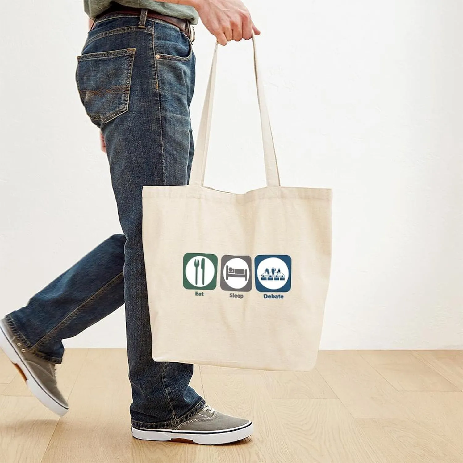 CafePress Eat Sleep Debate Tote Bag Natural Canvas Tote Bag, Reusable Shopping Bag