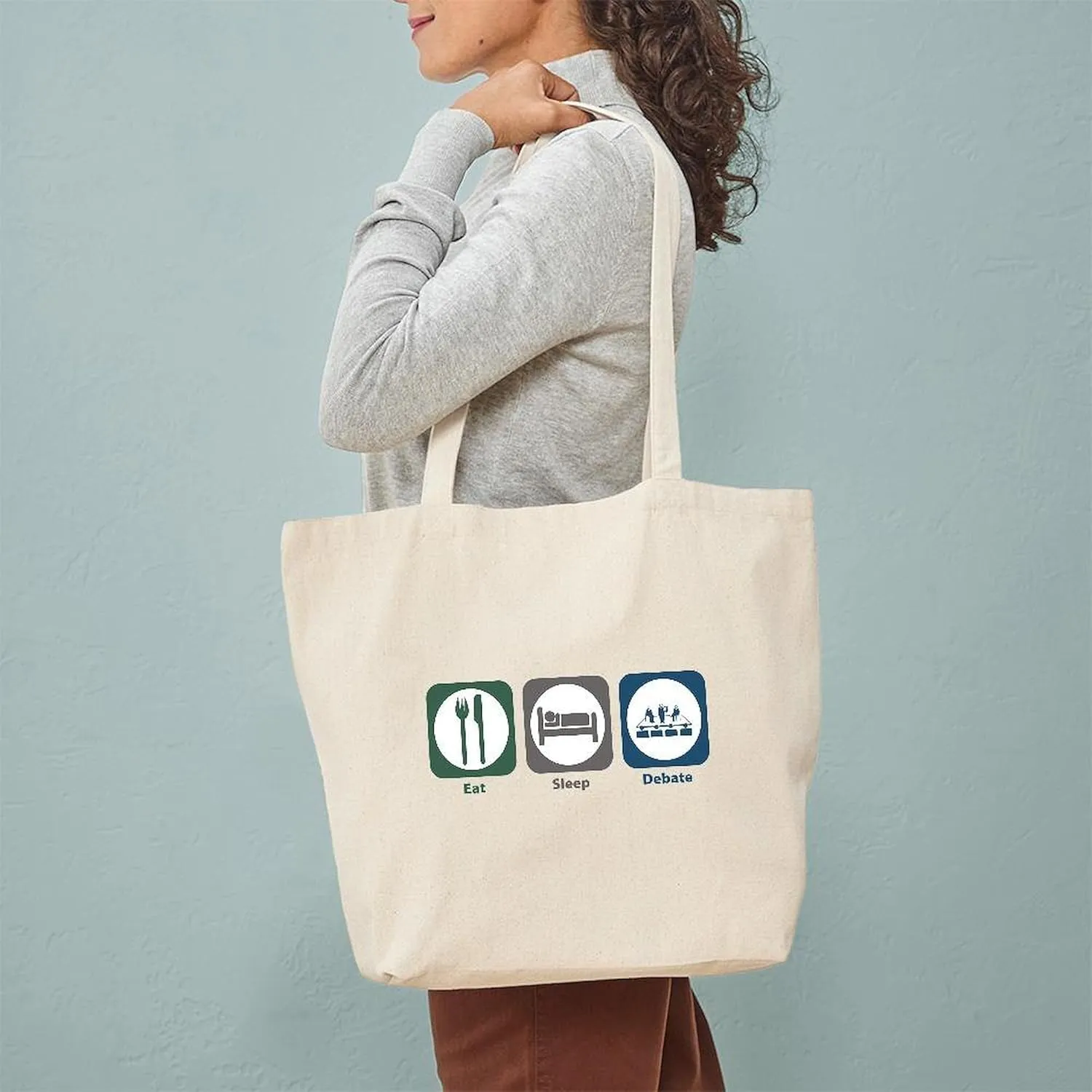 CafePress Eat Sleep Debate Tote Bag Natural Canvas Tote Bag, Reusable Shopping Bag