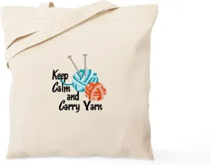 CafePress KEEP CALM AND CARRY YARN Tote Bag Reusable Natural Beige Canvas Shopping Bag