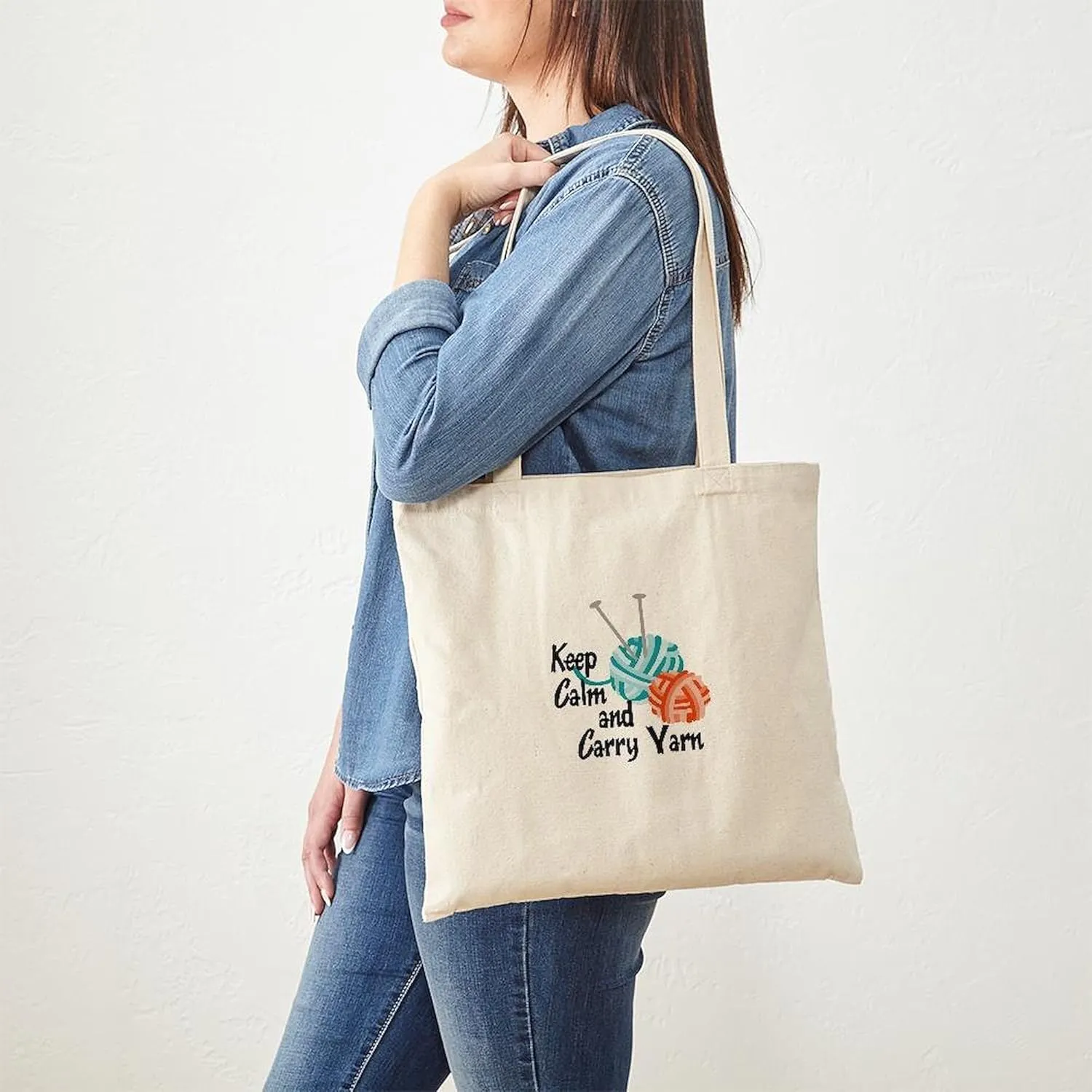 CafePress KEEP CALM AND CARRY YARN Tote Bag Reusable Natural Beige Canvas Shopping Bag