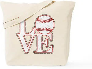 CafePress Love Baseball Classic Tote Bag Natural Canvas Tote Bag, Reusable Shopping Bag