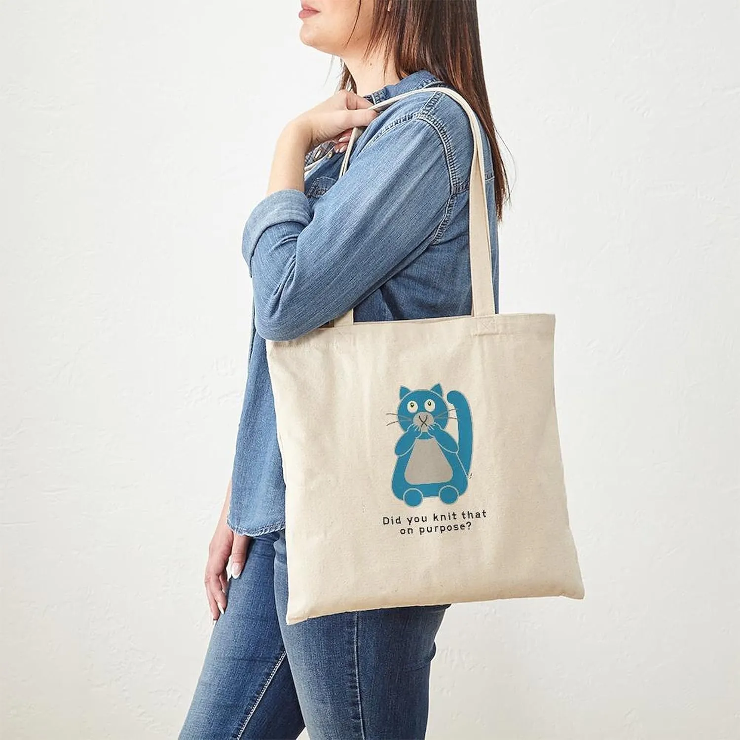 CafePress Mean Kitty Knitting Tote Bag Reusable Natural Beige Canvas Shopping Bag