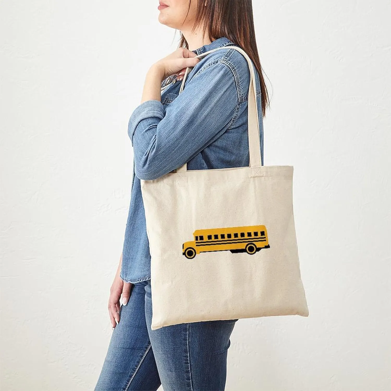 CafePress School Bus Tote Bag Reusable Natural Beige Canvas Shopping Bag