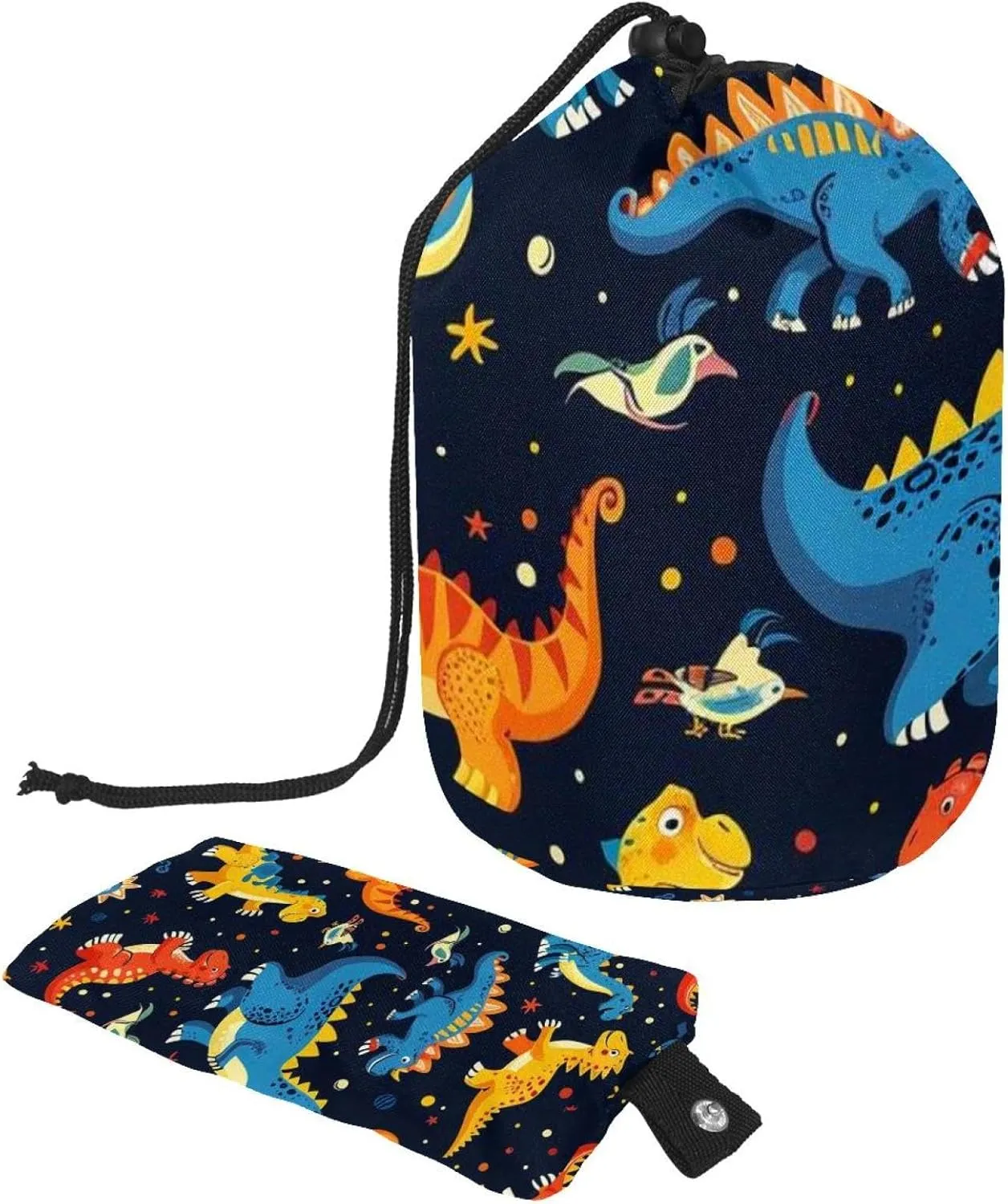 Cartoon Cool Dinosaurs Travel Cosmetic Bags Makeup Bag for Women, Foldable Drawstring Travel Cosmetic Bags, Portable Toiletry Bucket Bag