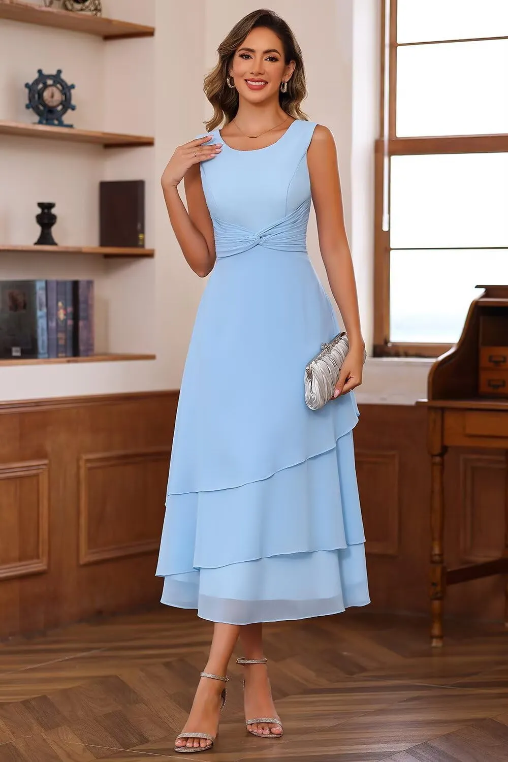 Chiffon Mother of The Bride Dresses Tea Length Chiffon Formal Dresses with Jackets A Line Cocktail Party Gowns XOD0405