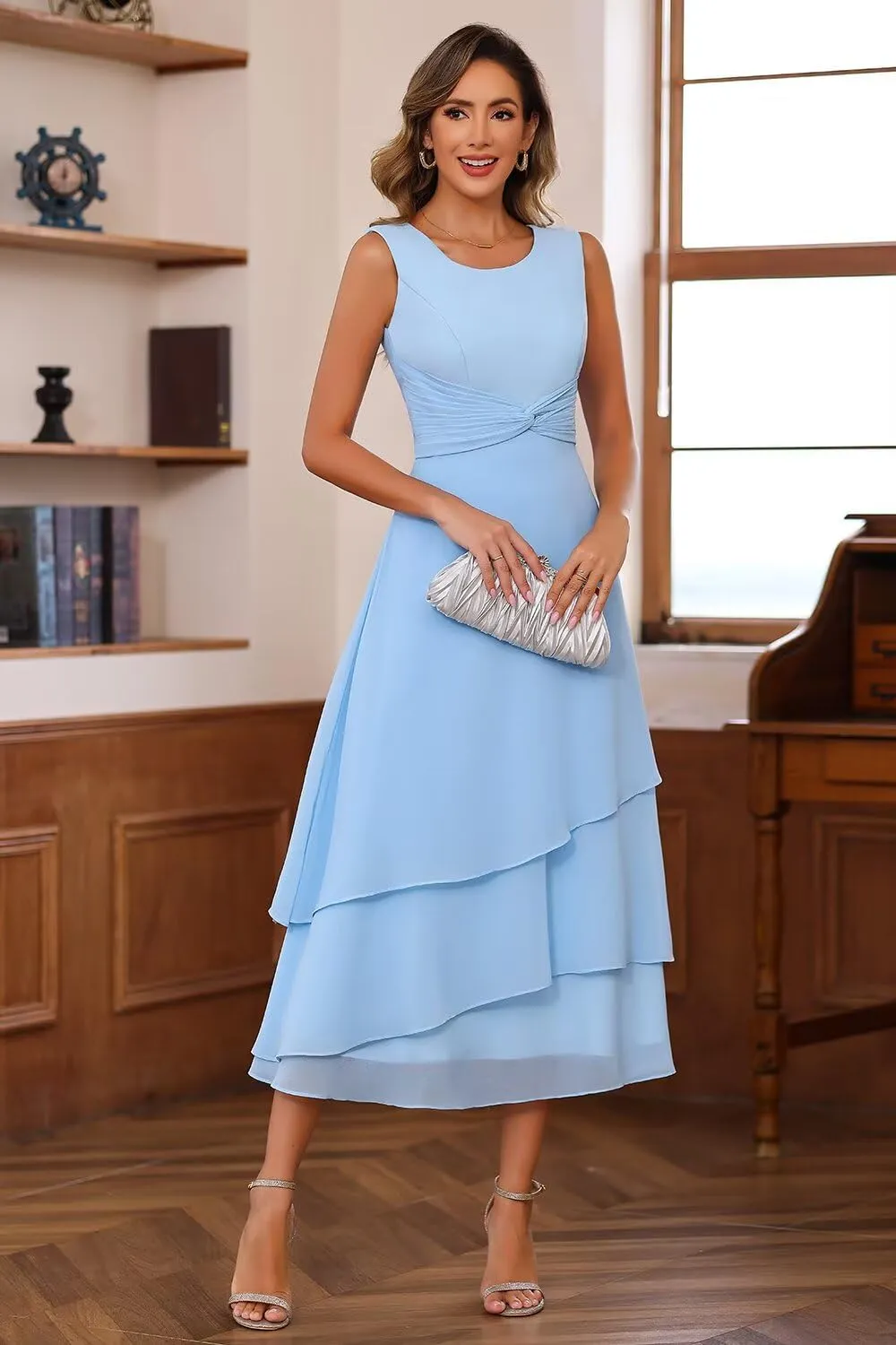Chiffon Mother of The Bride Dresses Tea Length Chiffon Formal Dresses with Jackets A Line Cocktail Party Gowns XOD0405