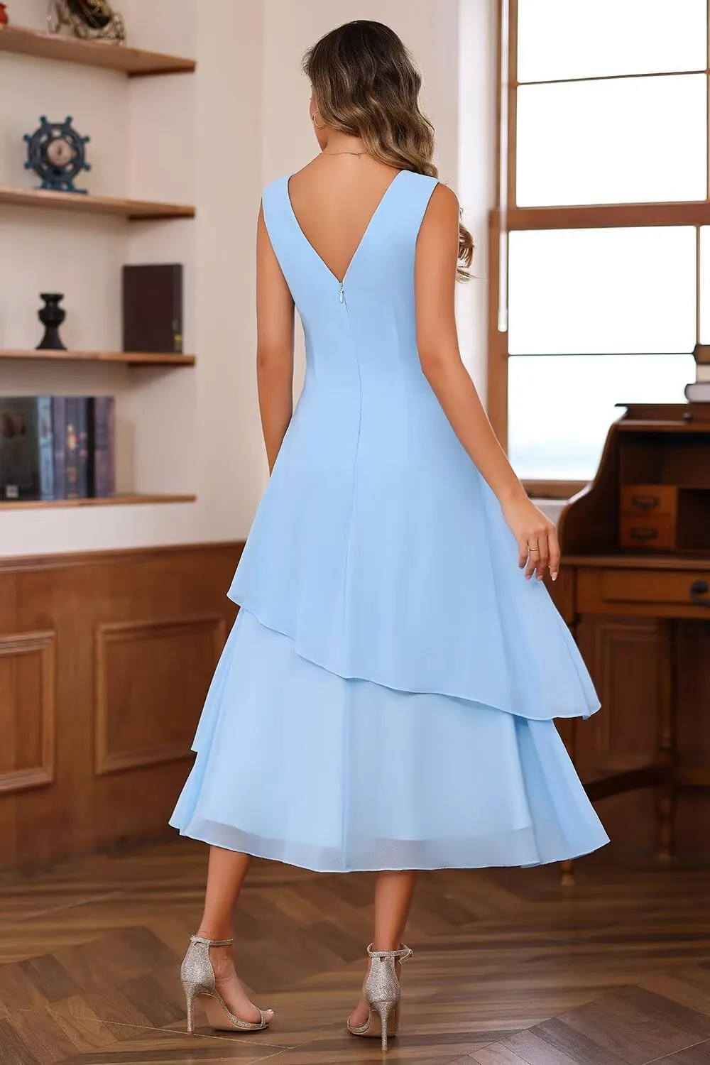 Chiffon Mother of The Bride Dresses Tea Length Chiffon Formal Dresses with Jackets A Line Cocktail Party Gowns XOD0405