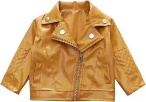 Children's Jacket Girl Boy Motorcycle Jacket Kid Outwear Solid Color Zipper Crop Coat Winter Coat Leather Windbreaker