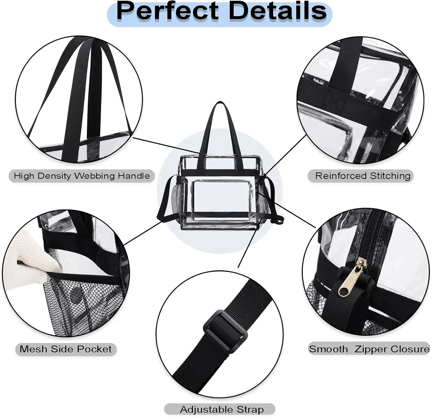 Clear Bag for Stadium Events 12 x6 x12 Clear Crossbody Tote Bag Stadium Approved with Adjustable Longer Strap