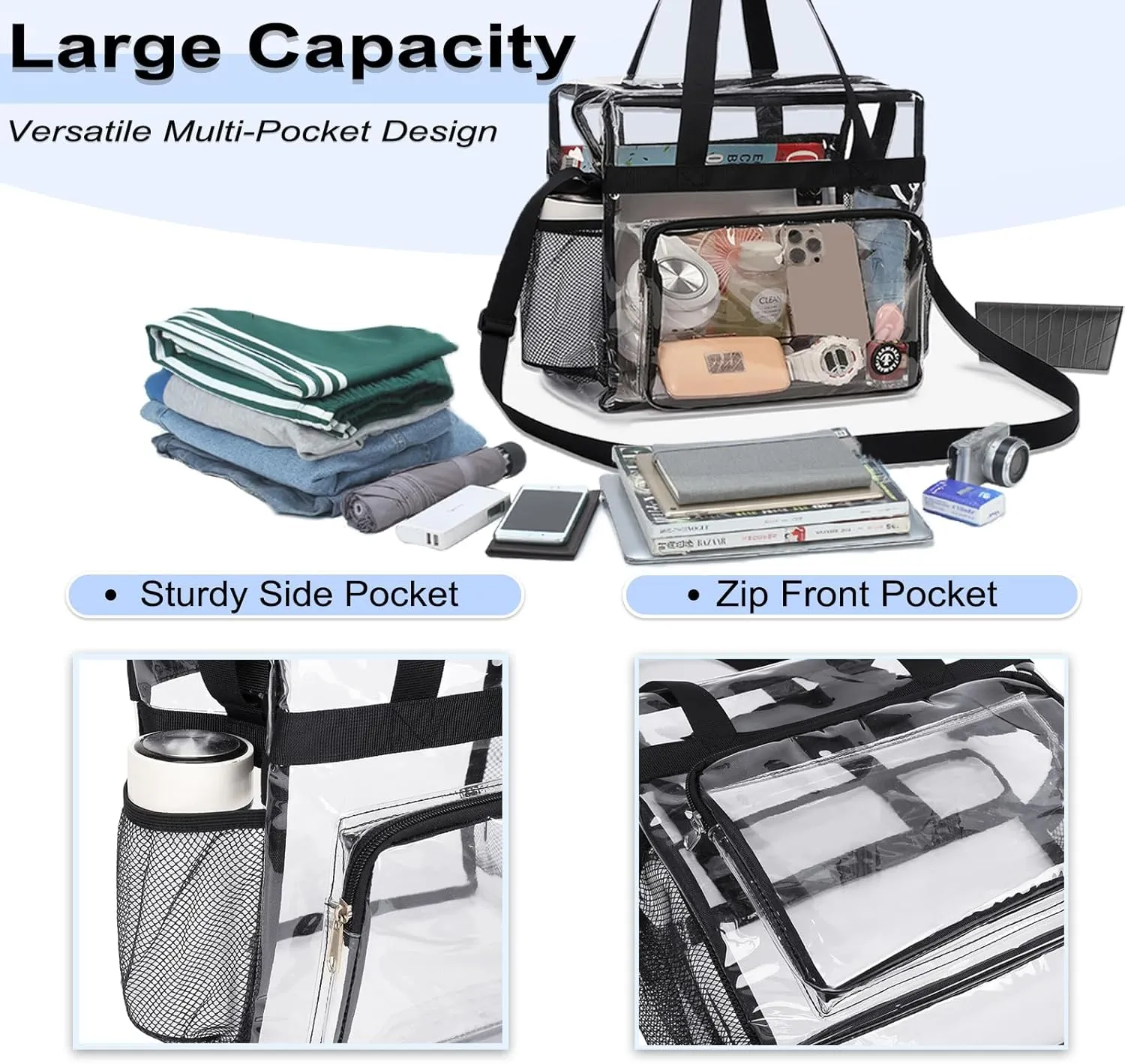 Clear Bag for Stadium Events 12 x6 x12 Clear Crossbody Tote Bag Stadium Approved with Adjustable Longer Strap