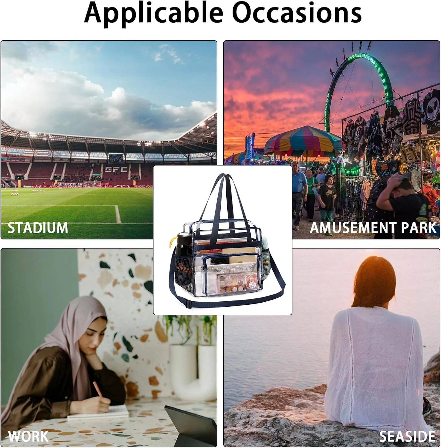 Clear Bag for Stadium Events 12 x6 x12 Clear Crossbody Tote Bag Stadium Approved with Adjustable Longer Strap