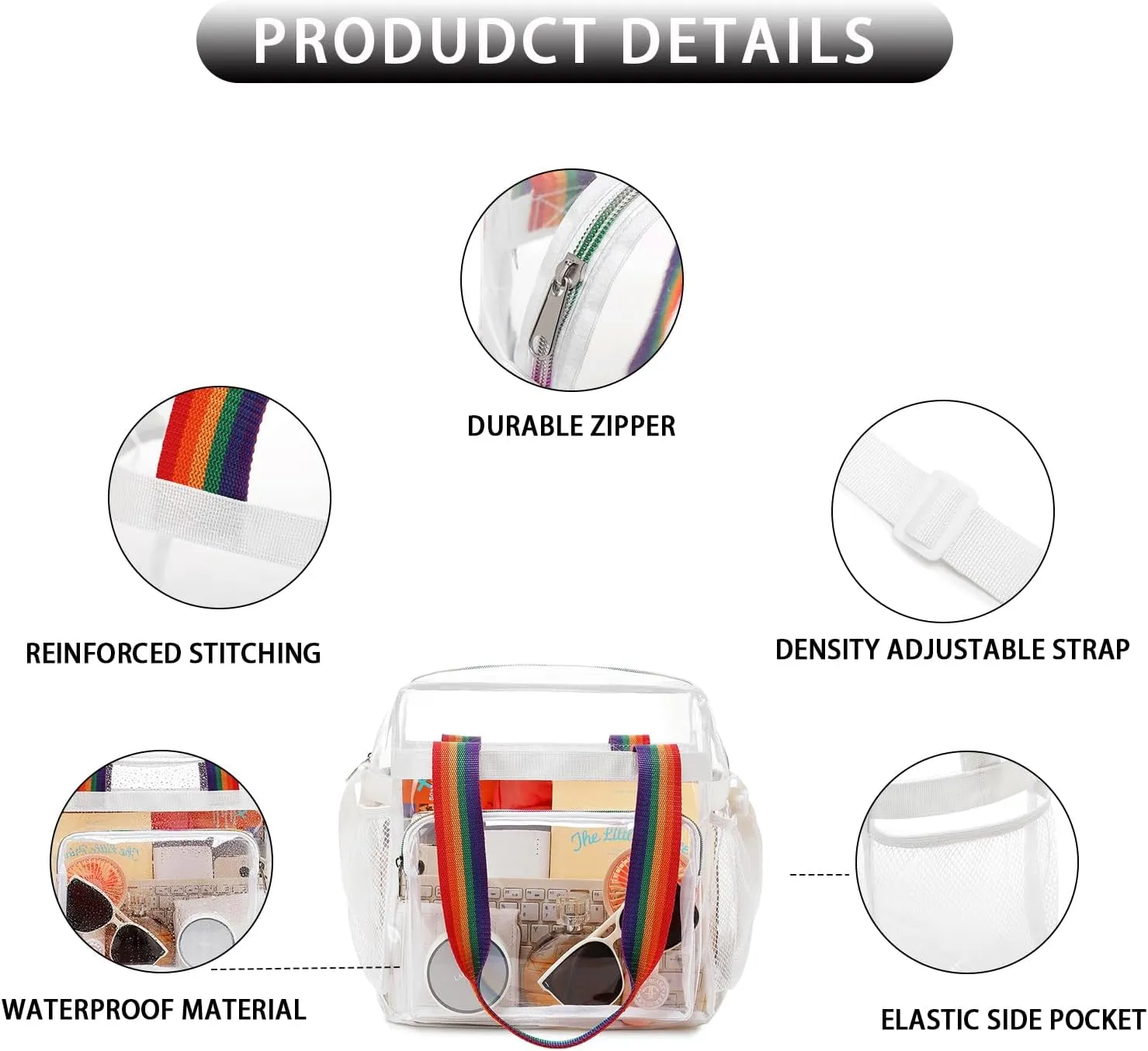 Clear Bag for Stadium Events 12 x6 x12 Clear Crossbody Tote Bag Stadium Approved with Adjustable Longer Strap