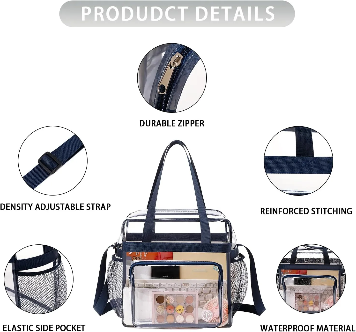 Clear Bag for Stadium Events 12 x6 x12 Clear Crossbody Tote Bag Stadium Approved with Adjustable Longer Strap