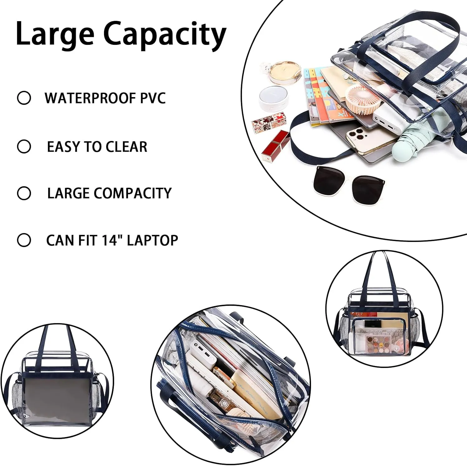 Clear Bag for Stadium Events 12 x6 x12 Clear Crossbody Tote Bag Stadium Approved with Adjustable Longer Strap