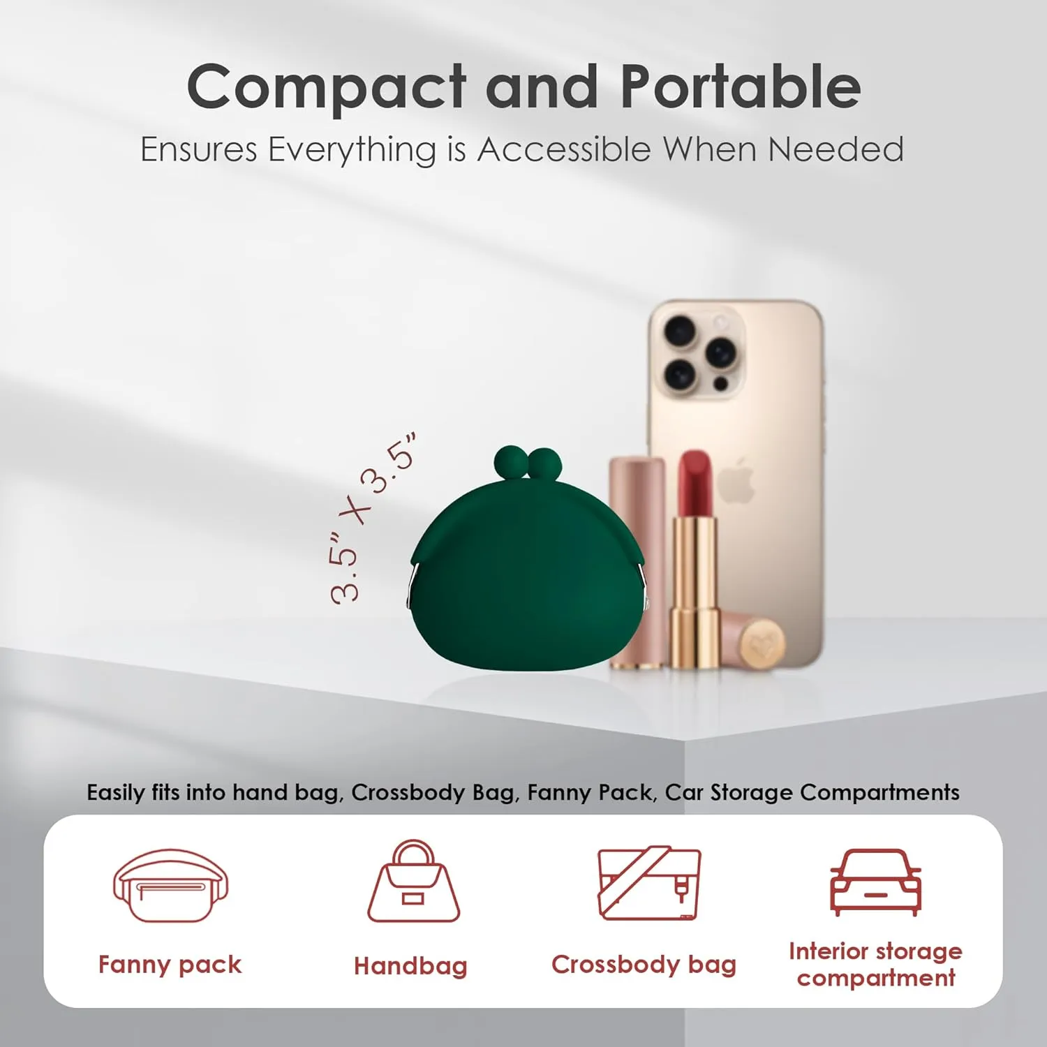 Coin Purse for Women  Silicone Small Coin Pouch with Kiss Lock for Coins, Keys, Lipstick, and Earphones  Mini Cute Change Purse, Coin Purse & Pouch for Daily Life, Cars, Travel, Party (Dark Green)