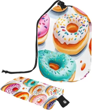Colorful Donuts Travel Cosmetic Bags Makeup Bag for Women, Foldable Drawstring Travel Cosmetic Bags, Portable Toiletry Bucket Bag