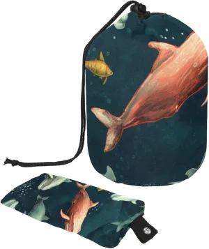 Colorful Underwater Whales Travel Cosmetic Bags Makeup Bag for Women, Foldable Drawstring Travel Cosmetic Bags, Portable Toiletry Bucket Bag
