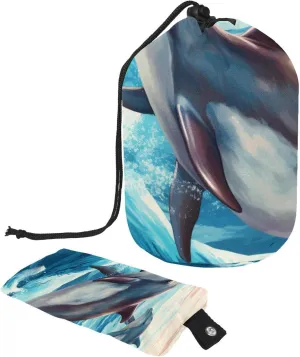 Cool Blue Ocean Whale Travel Cosmetic Bags Makeup Bag for Women, Foldable Drawstring Travel Cosmetic Bags, Portable Toiletry Bucket Bag