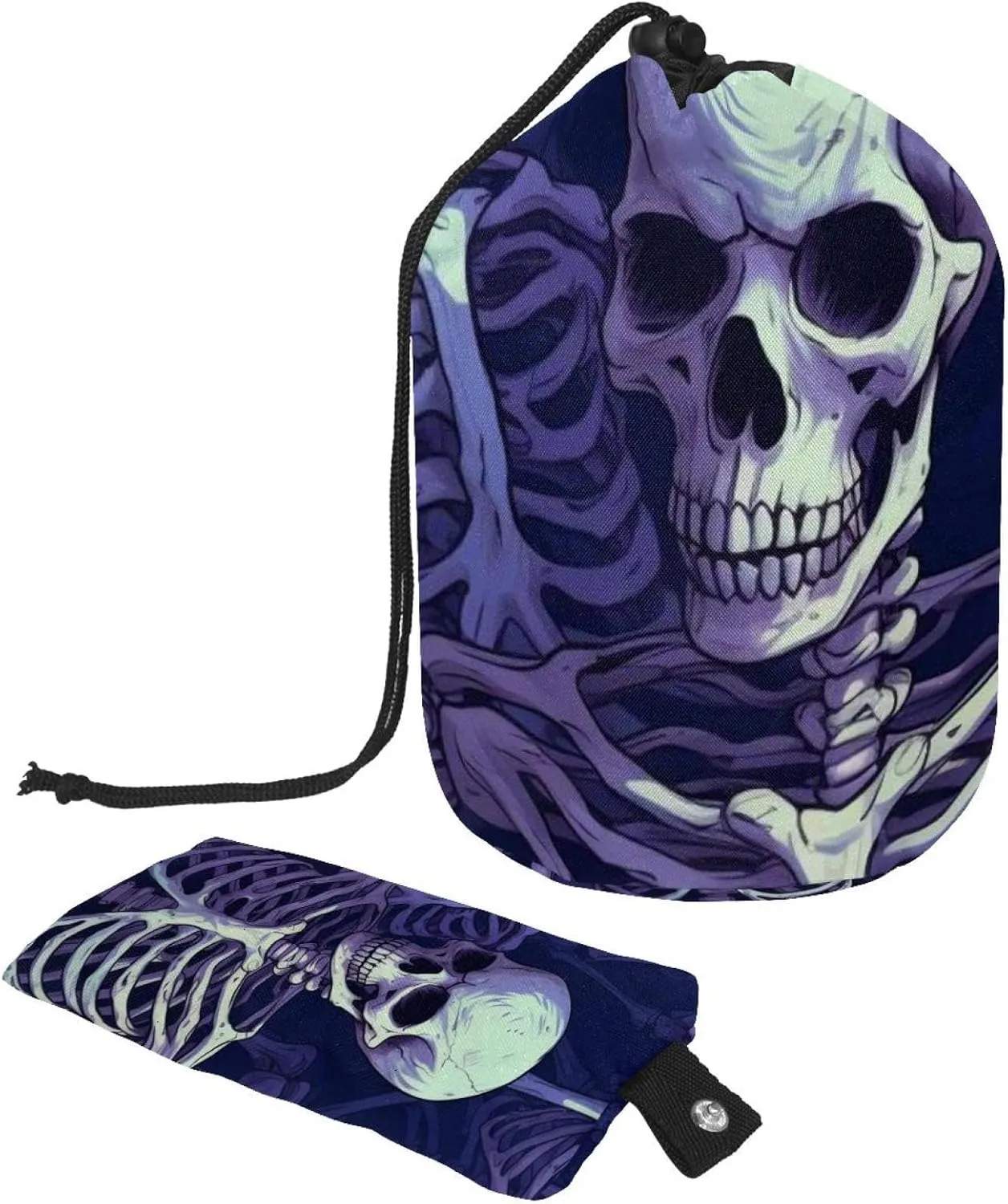 Cool Blue Skull Travel Cosmetic Bags Makeup Bag for Women, Foldable Drawstring Travel Cosmetic Bags, Portable Toiletry Bucket Bag