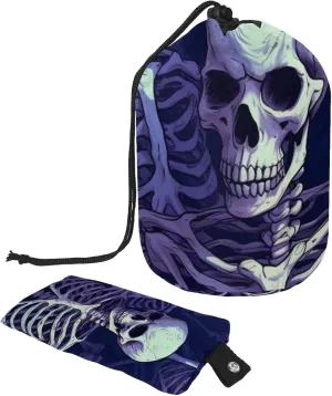 Cool Blue Skull Travel Cosmetic Bags Makeup Bag for Women, Foldable Drawstring Travel Cosmetic Bags, Portable Toiletry Bucket Bag