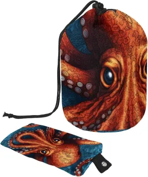 Cool Red Octopus Sea Animal Travel Cosmetic Bags Makeup Bag for Women, Foldable Drawstring Travel Cosmetic Bags, Portable Toiletry Bucket Bag