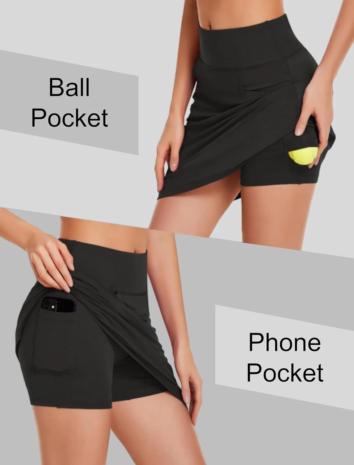 COOrun Women's Skorts Athletic Skirts with Pockets Knee Length Built-in Shorts Casual Skirt for Golf Tennis Workout (XS-3XL)