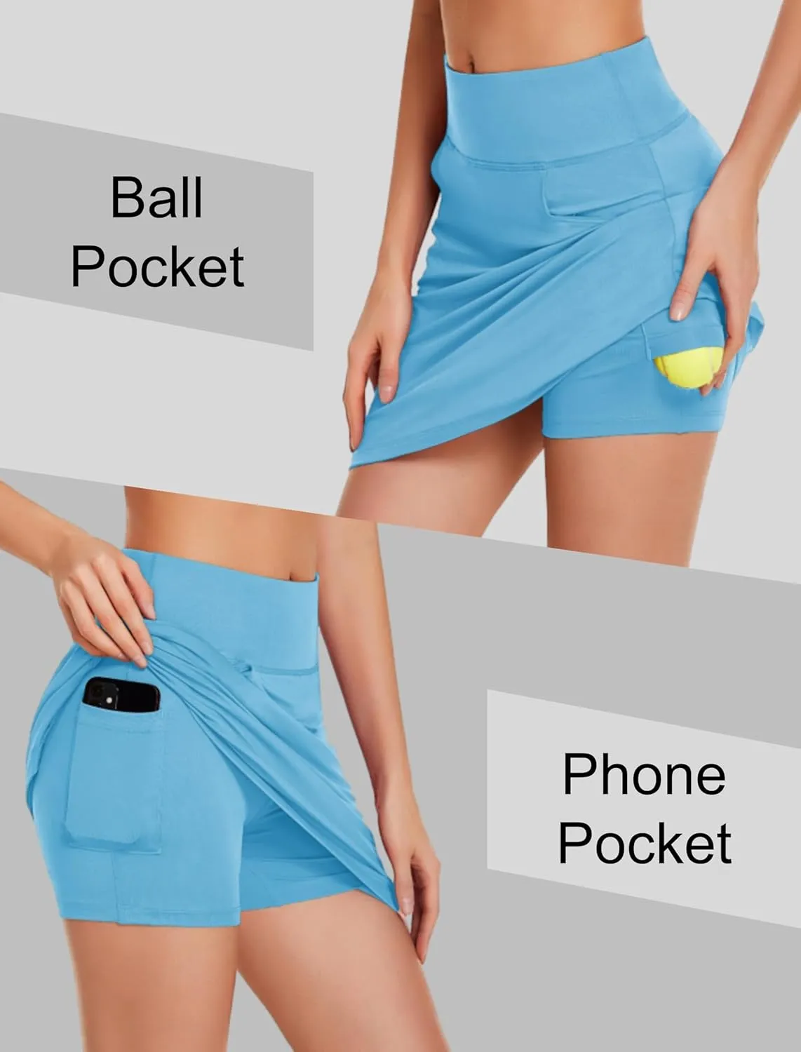 COOrun Women's Skorts Athletic Skirts with Pockets Knee Length Built-in Shorts Casual Skirt for Golf Tennis Workout (XS-3XL)