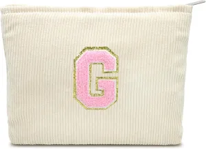 Corduroy Makeup Bag Cosmestic Bag Large Capacity Ladies Women Aesthetic Travel Make Up Organizer Accessories Zipper Pouch Purse with Letter G