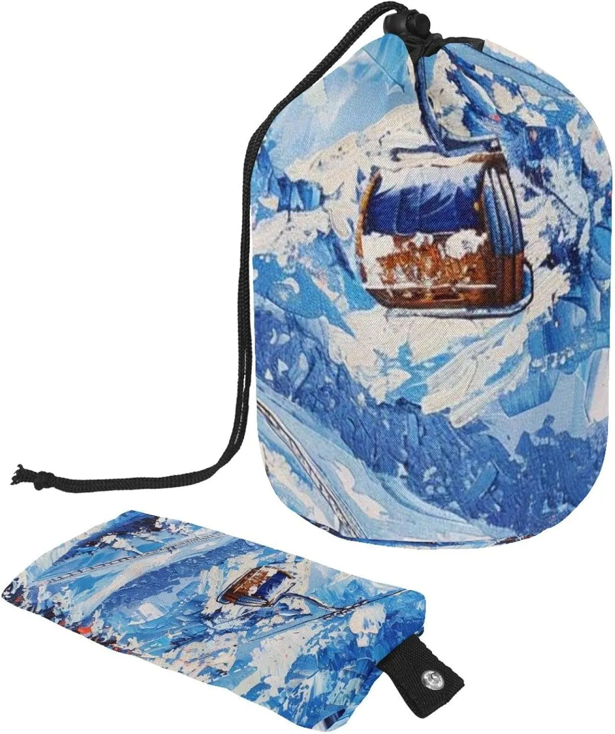 Creative Snow Mountain Travel Cosmetic Bags Makeup Bag for Women, Foldable Drawstring Travel Cosmetic Bags, Portable Toiletry Bucket Bag