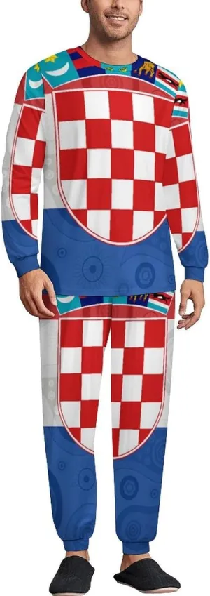Croatia Paisley Croatian Men's Pajamas Set Crew Neck Sleepwear Sets Top And Bottom Pjs Set Long Sleeve Loungewear