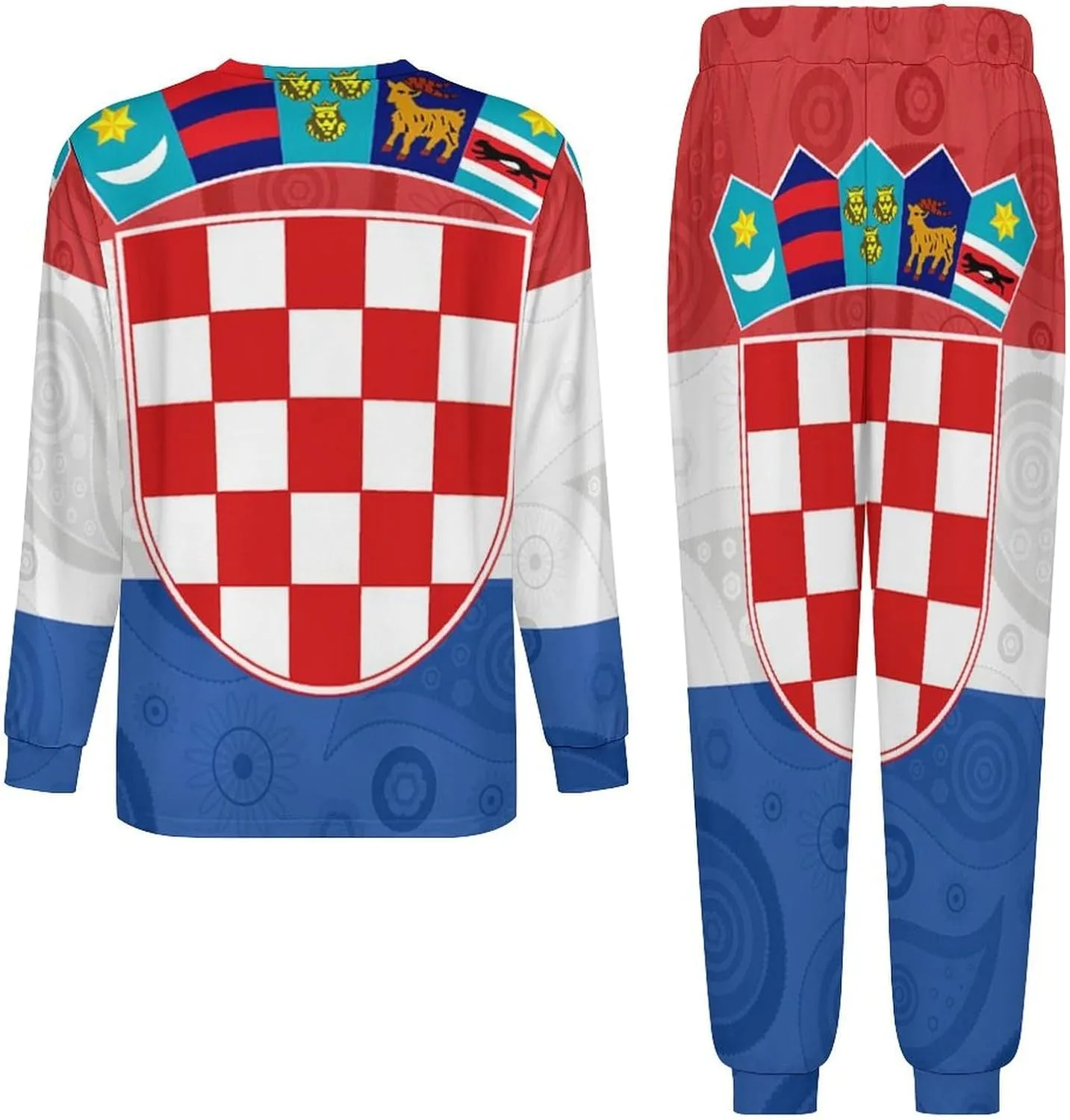 Croatia Paisley Croatian Men's Pajamas Set Crew Neck Sleepwear Sets Top And Bottom Pjs Set Long Sleeve Loungewear